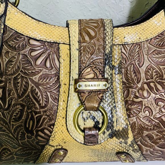 SHARIF STUDIO Purse Tooled Leather Snake Skin Shoulder Bag 3 Compartment Western - Picture 4 of 8